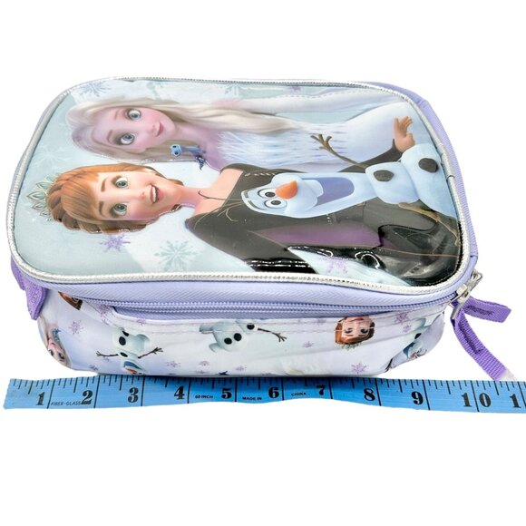 Disney Frozen Insulated Lunch Bag Anna Elsa Olaf Design 10x7x3 Purple Silver Zip - Picture 5 of 7
